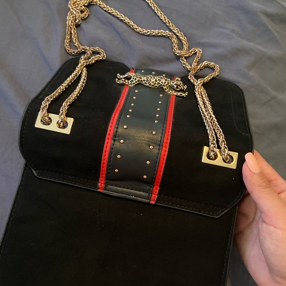 Topshop Handbags - Black/red/gold purse with gold chain. Amazingly cute, gently worn.